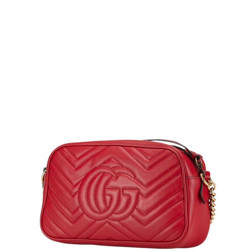 GUCCI Red Leather GG Marmont Shoulder Bag - Picture 2 of 13